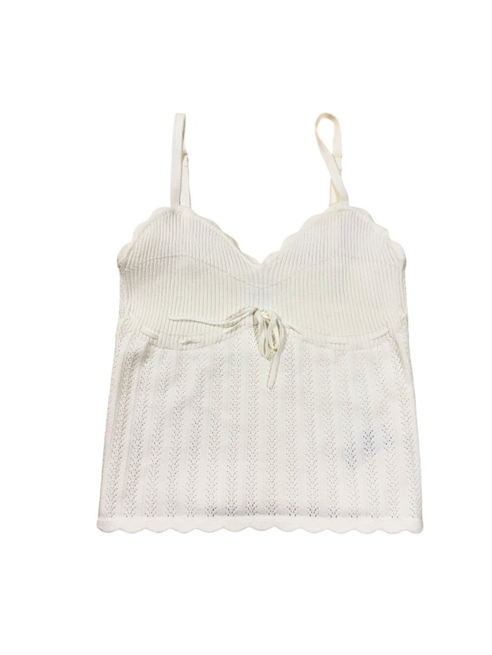 Wilfred Aritzia Women White Scalloped Knit Cami Tank Top Bow Detail Women S